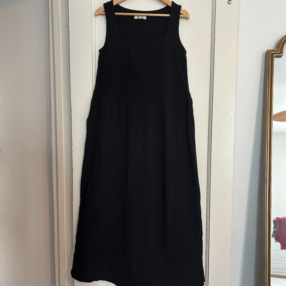 Madewell Black Cotton Knit & Gauze Midi Dress (XS)